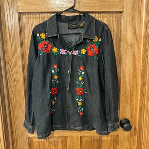 Wrangler Black Embroidered Floral Button-Down Shirt